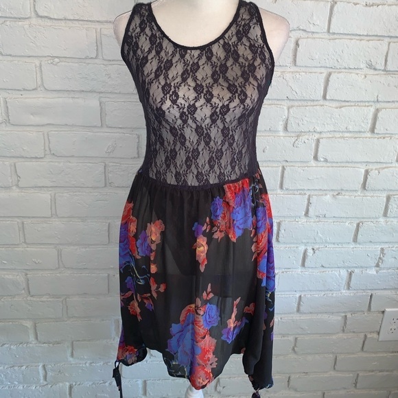 Intimately Free People Multi Colored Lacy Floral Bodysuit Dress Size Small - Picture 2 of 8